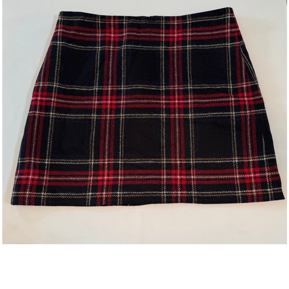 Hobbs Tartan Plaid A-Line Mini Skirt Womens 12 Red Black Preppy Academia Wool